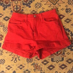 American apparel red mid/high rise shorts